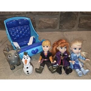 Hard To Find DISNEY FROZEN Elsa Petite Characters Blue Sleigh 6 Pc Set Olaf Toy
